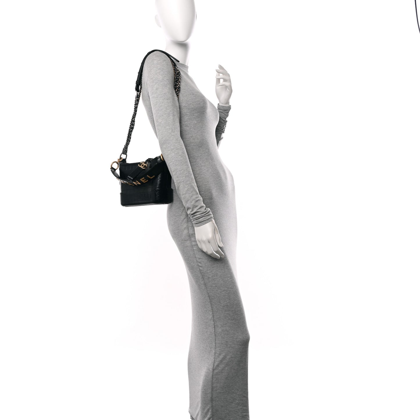 Calfskin Crocodile Embossed Small Gabrielle Cocodile Hobo Black