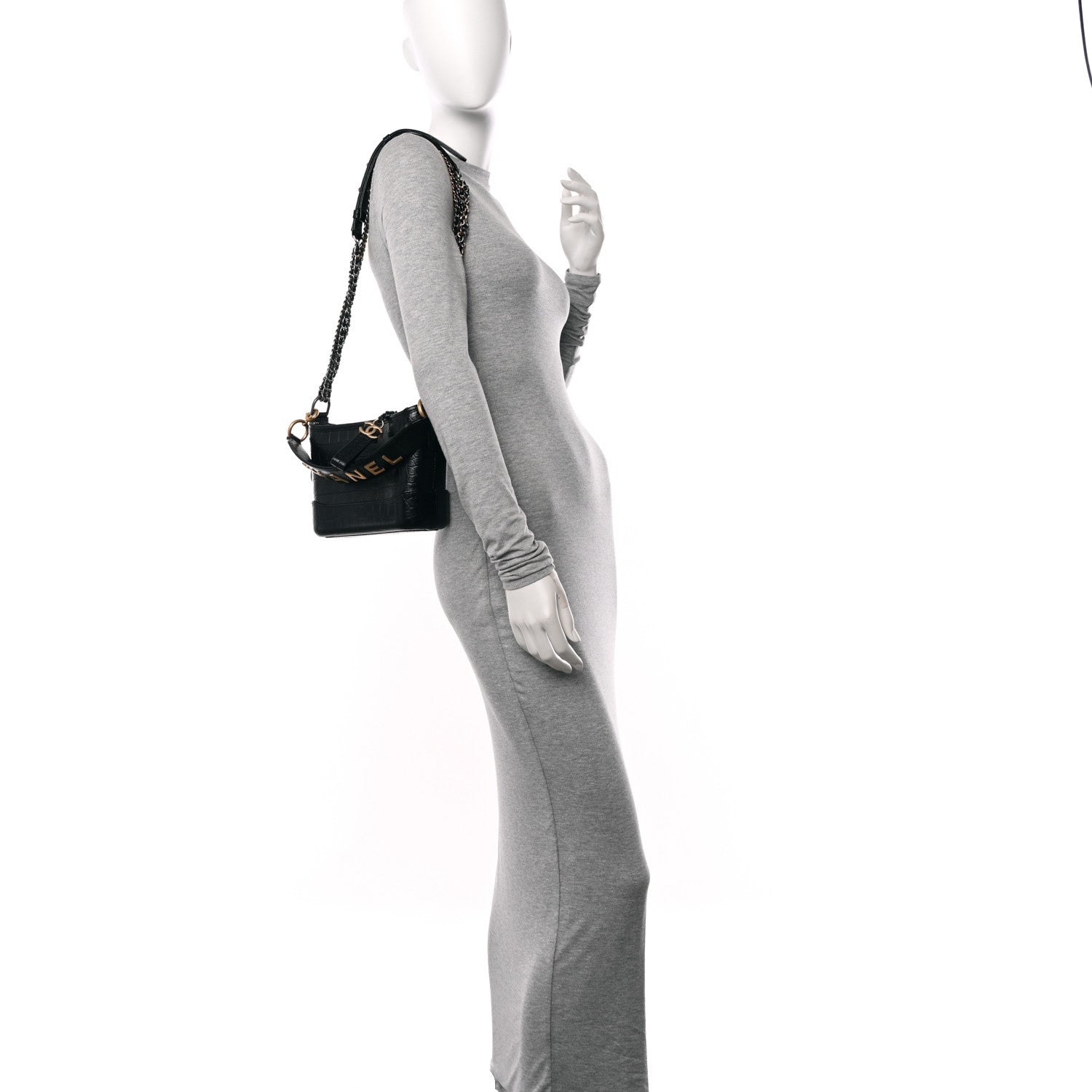Chanel Calfskin Crocodile Embossed Small Gabrielle Cocodile Hobo Black 2 of 10