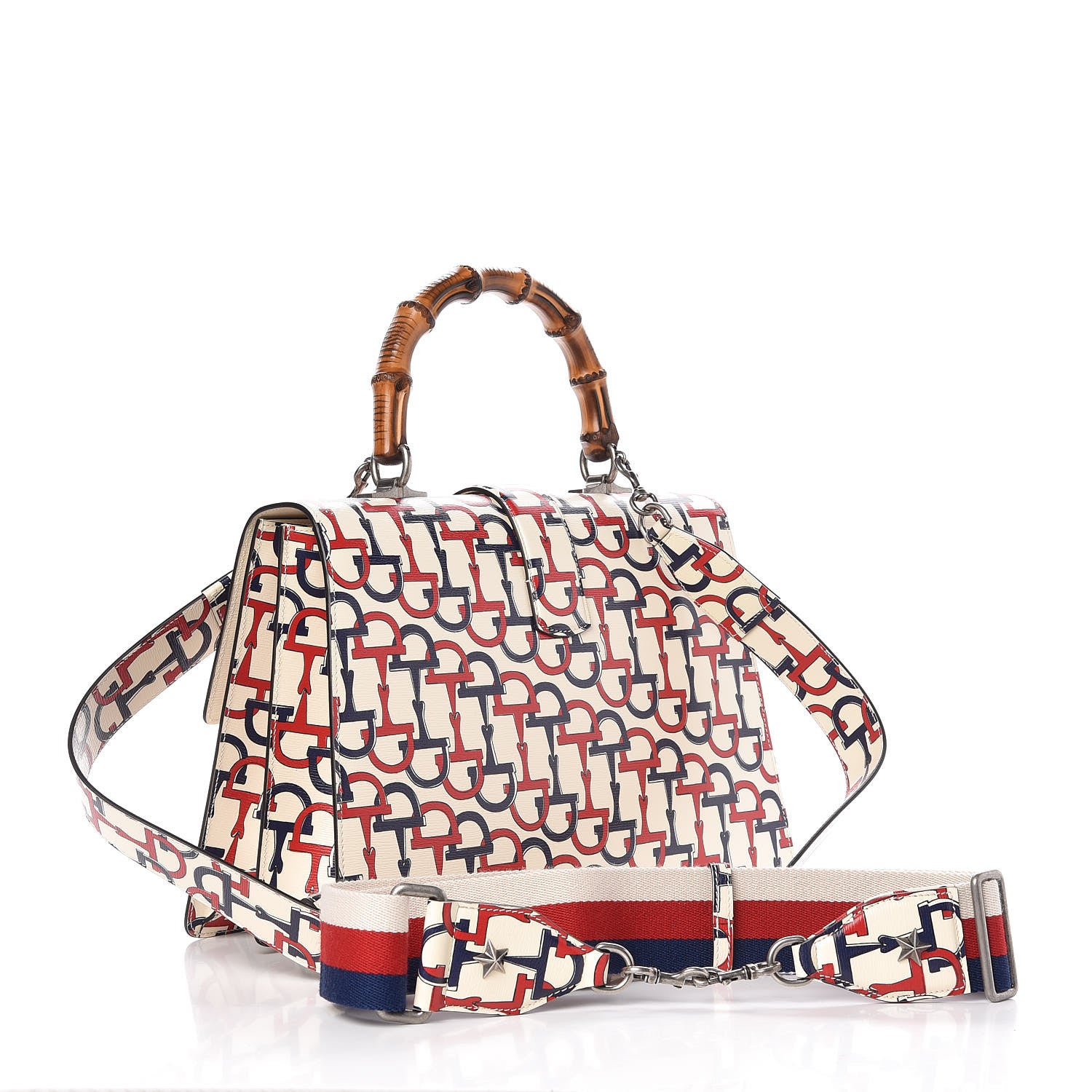 Gucci Calfskin Bamboo Horsebit Print Large Dionysus Top Handle Bag Blue Red 5 of 9