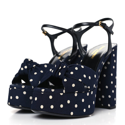 Saint Laurent Satin Polka Dot Bianca 125 Platform Sandals 36 Navy 3 of 9