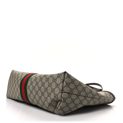 Gucci GG Supreme Monogram Textured Calfskin Web Medium Ophidia Shopping Tote Beige Ebony New Acero 7 of 7