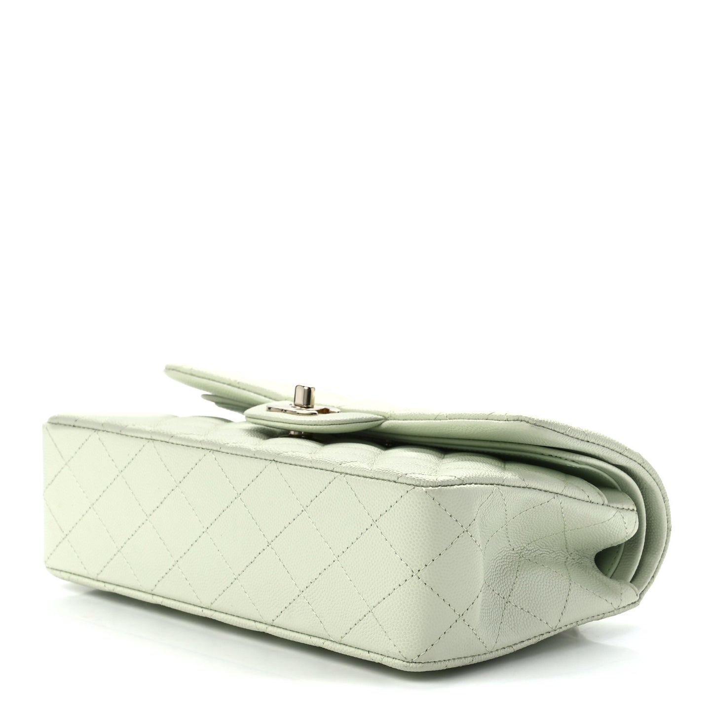 Caviar Quilted Small Double Flap Light Green