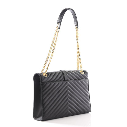 Saint Laurent Grain De Poudre Matelasse Chevron Large Monogram Satchel Black 2 of 9