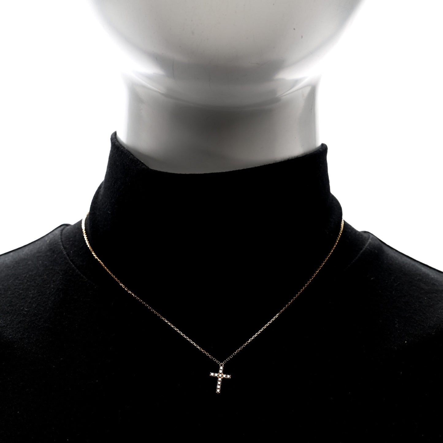 18K Pink Gold Diamond Symbols Cross Pendant Necklace
