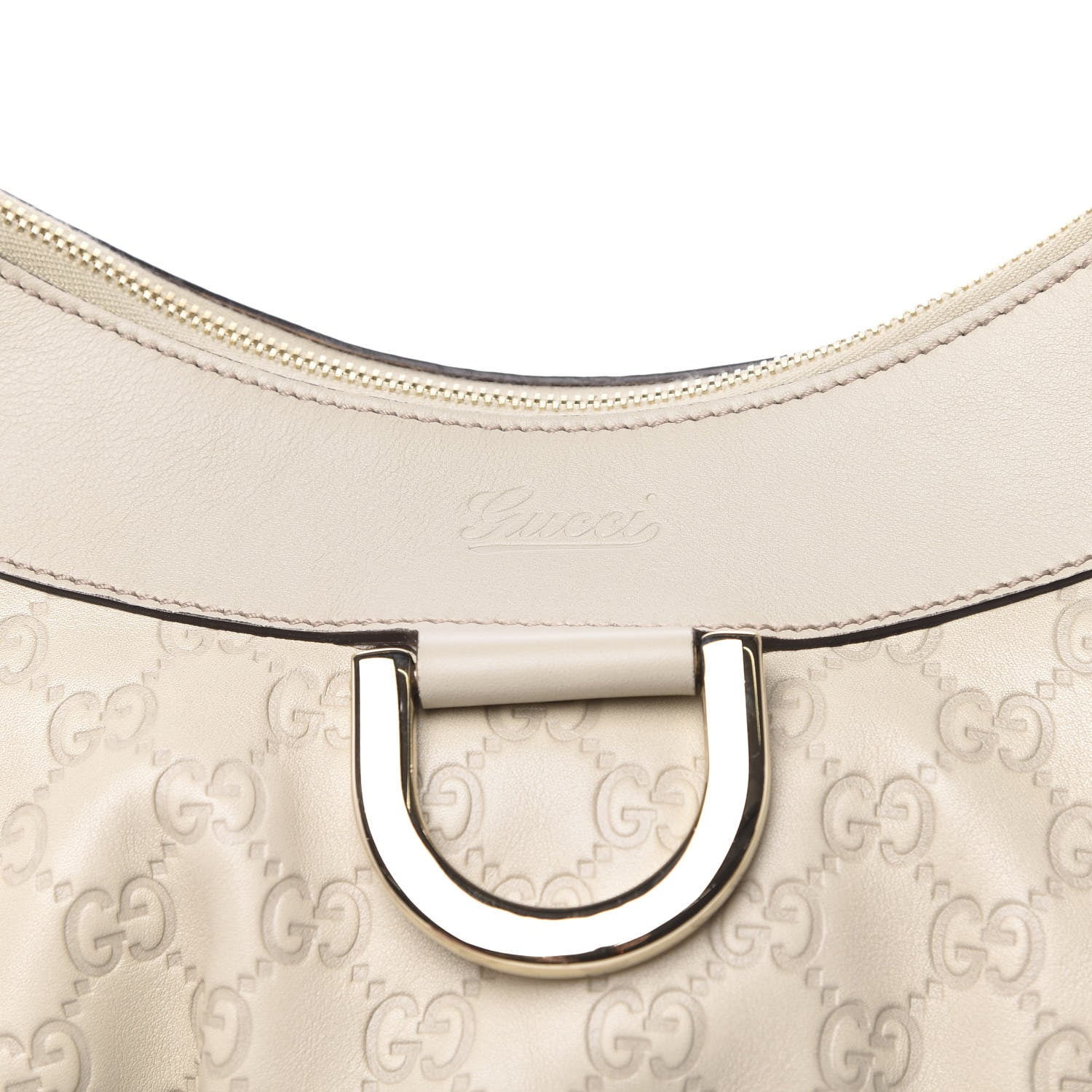 Gucci Guccissima Large D Gold Ring Hobo Off White 10 of 10