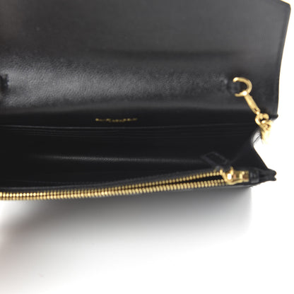 Saint Laurent Grain De Poudre Matelasse Chevron Monogram Envelope Chain Wallet Black 5 of 10