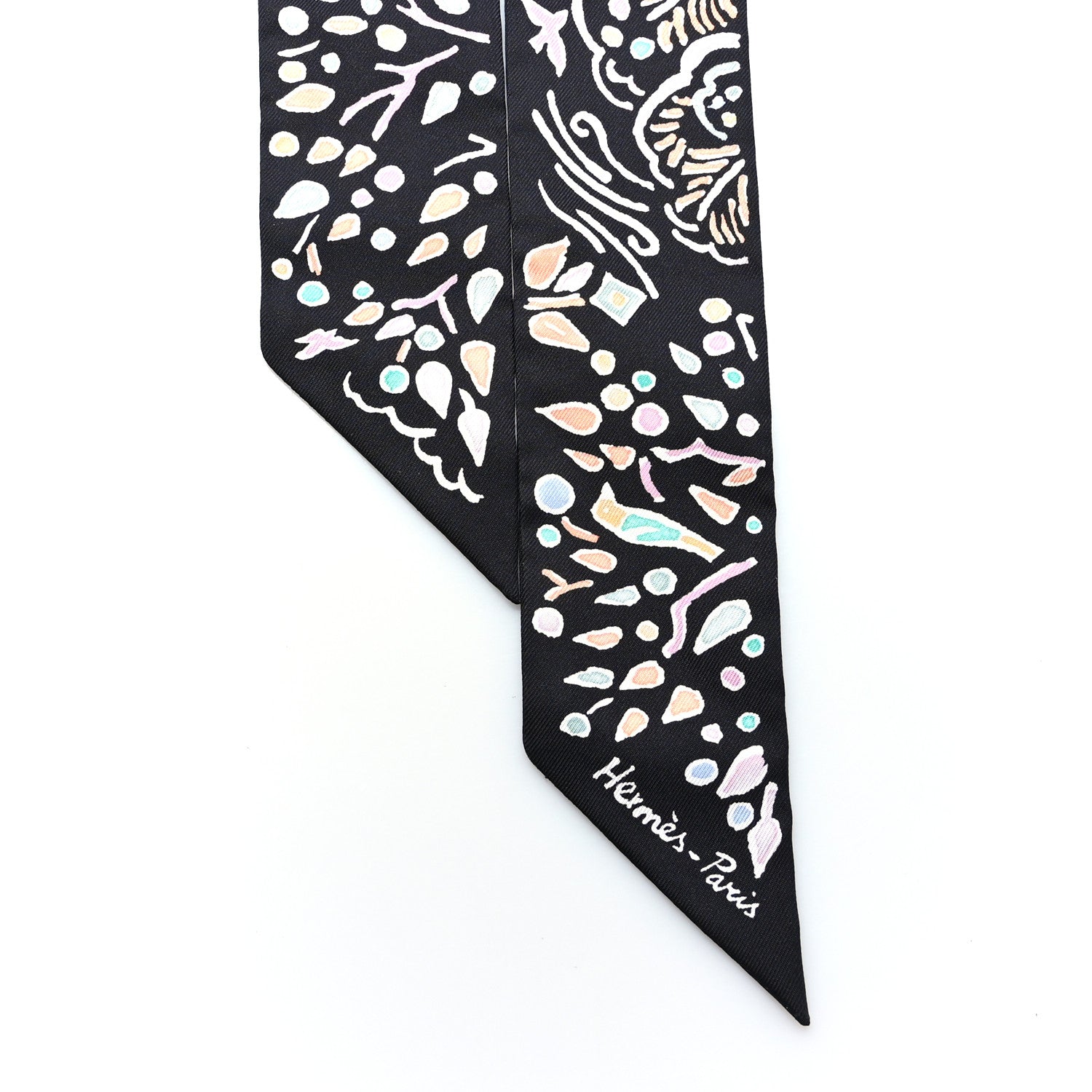 Hermes Silk Isola Di Primavera Twilly Black Vert Rose 2 of 4