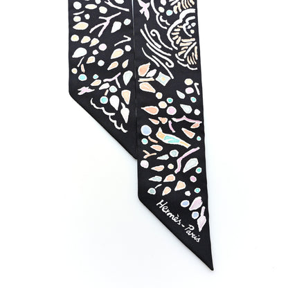 Hermes Silk Isola Di Primavera Twilly Black Vert Rose 2 of 4