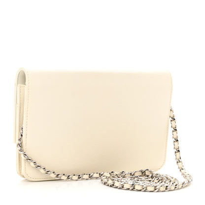 Chanel Metallic Caviar Sevruga Wallet on Chain WOC White 3 of 11