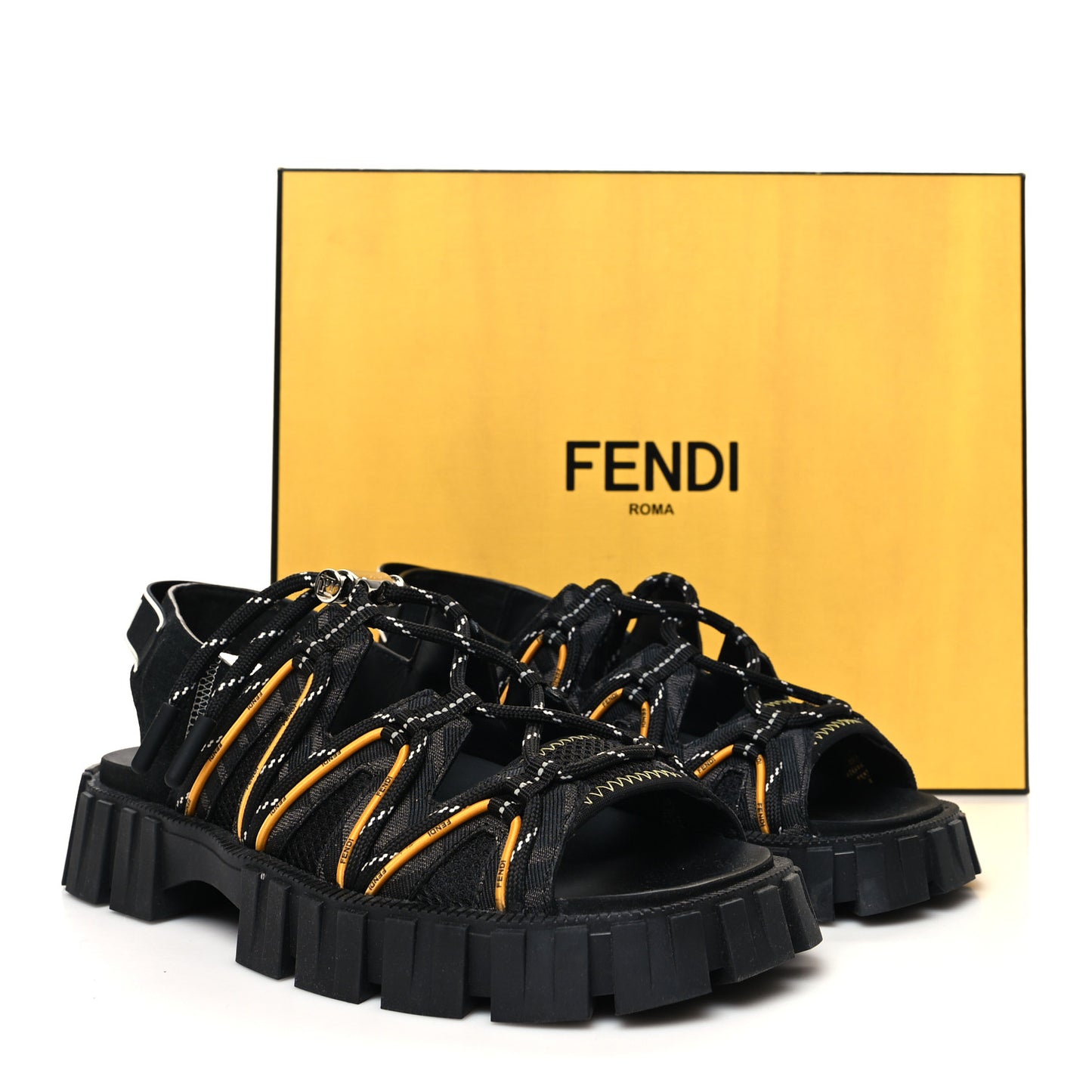 Technical Fabric Jacquard Mesh FF Mens Fendi Force Slingback Sandals 6 Black Grigio