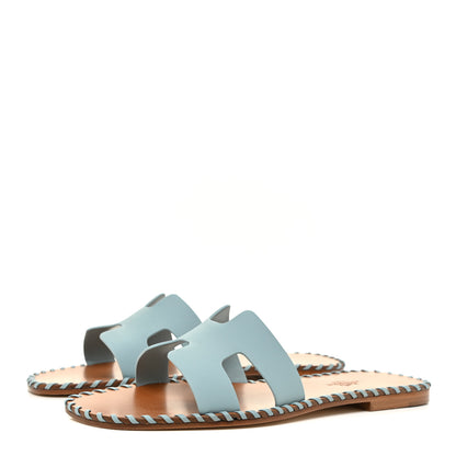 Hermes Box Calfskin Braided Oran Sandals 37.5 Vert D'Eau 3 of 8