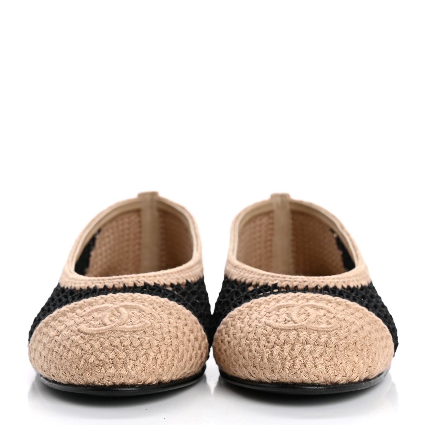 Raffia Cap Toe Ballerina Flats 36.5 Black Beige