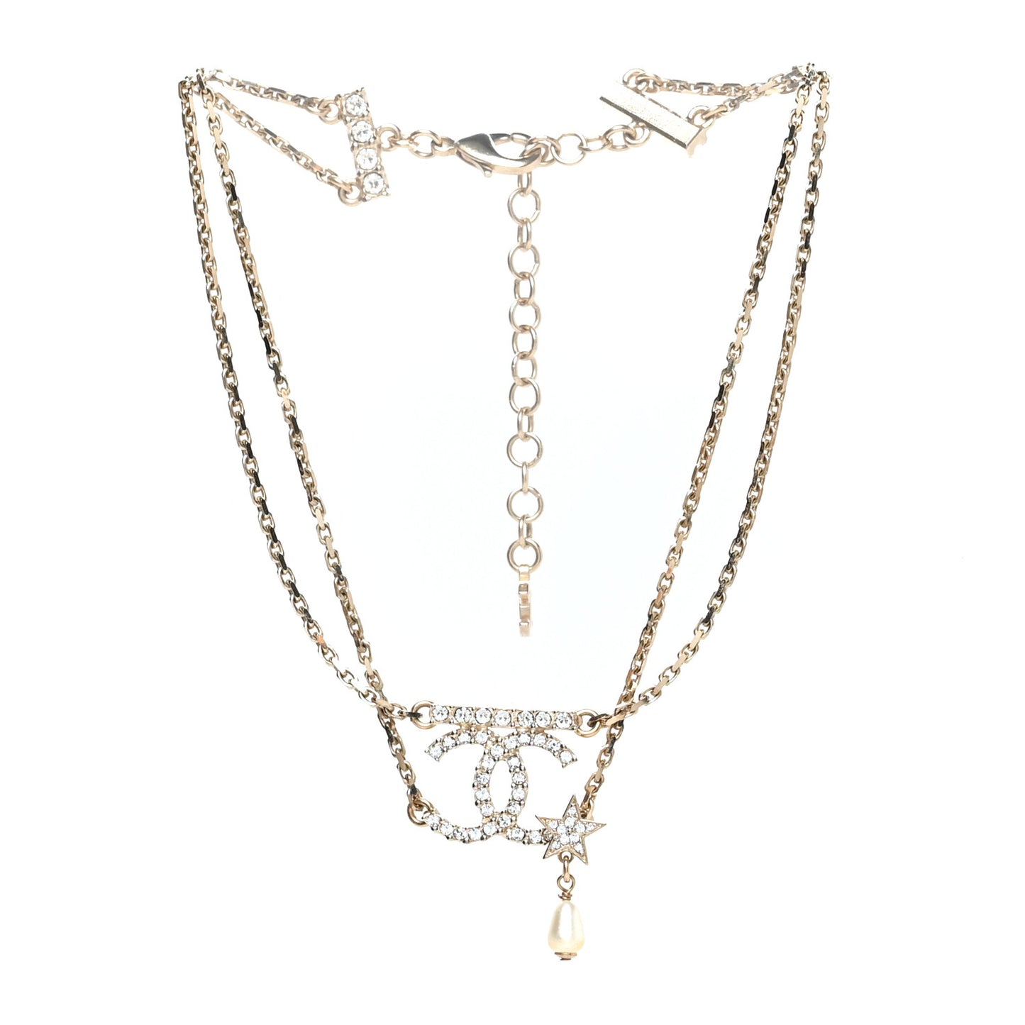 Pearl Crystal CC Star Choker Necklace Gold