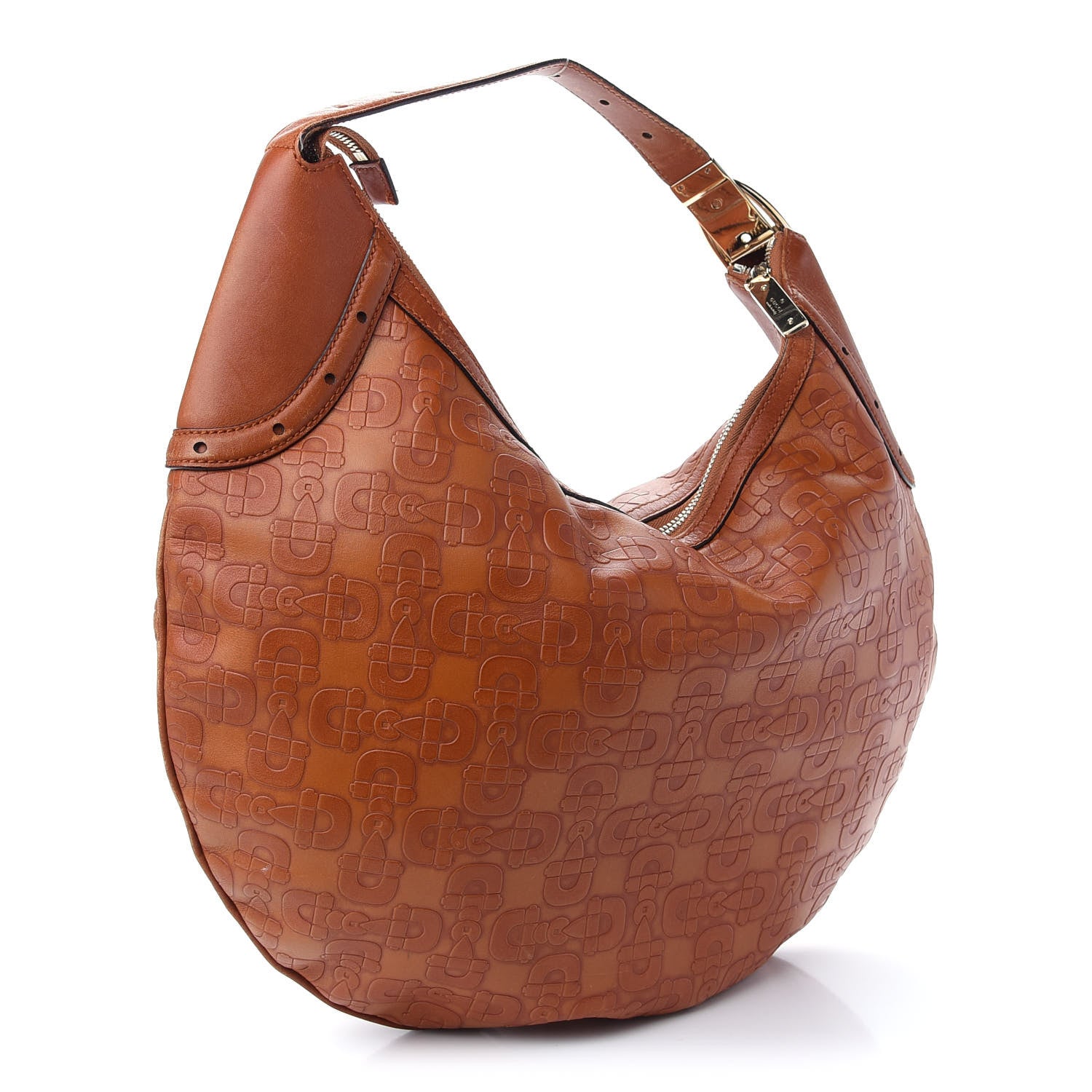 Gucci GGUCCI Calfskin Horsebit Embossed Glam Hobo Tan 2 of 8