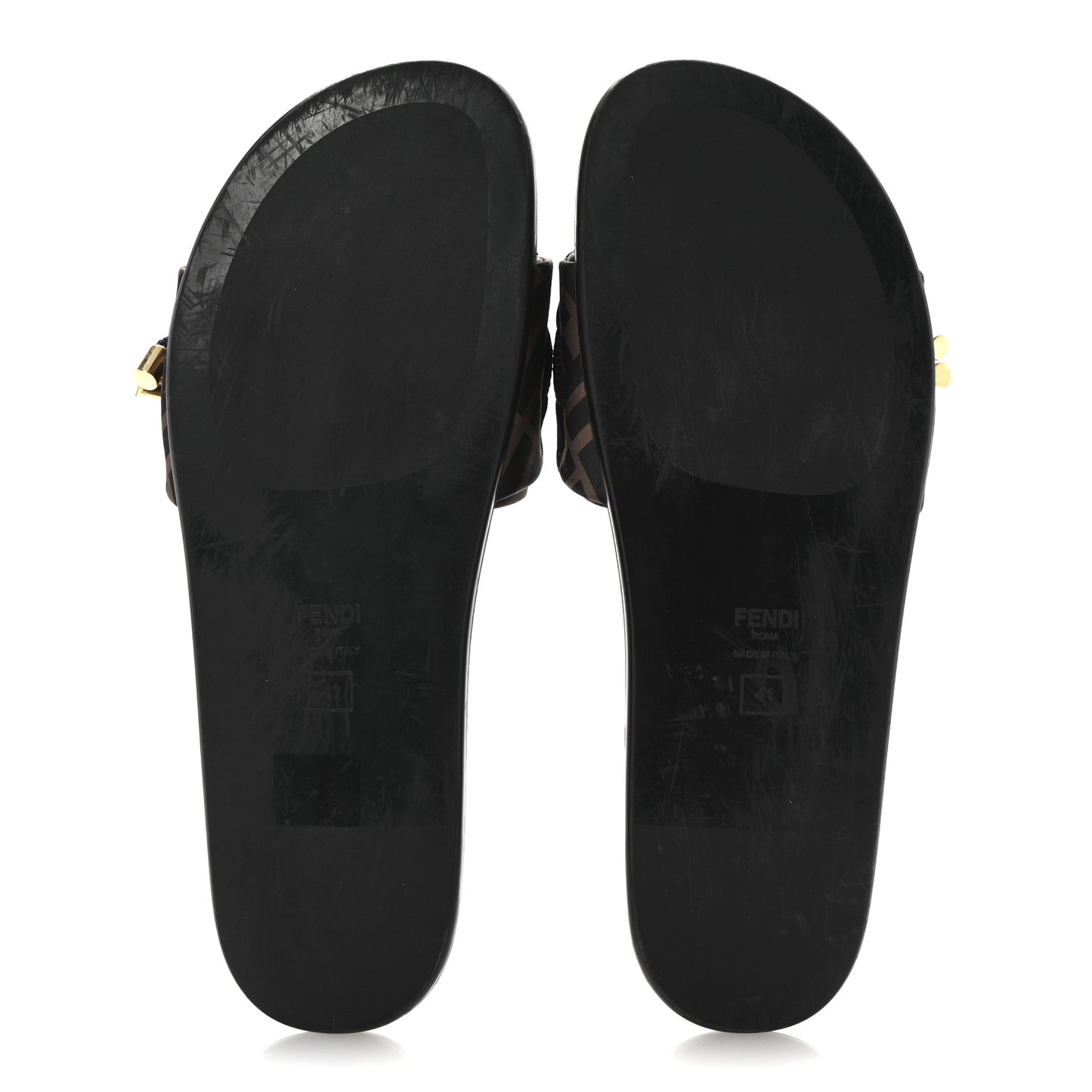 Satin FF Fendi Feel Slide Sandals 41 Tobacco Black