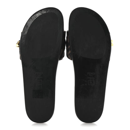 Fendi Satin FF Fendi Feel Slide Sandals 41 Tobacco Black 6 of 11