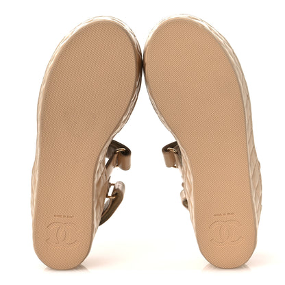 Chanel Shiny Calfskin Logo Platform Sandals 40 Beige 7 of 14