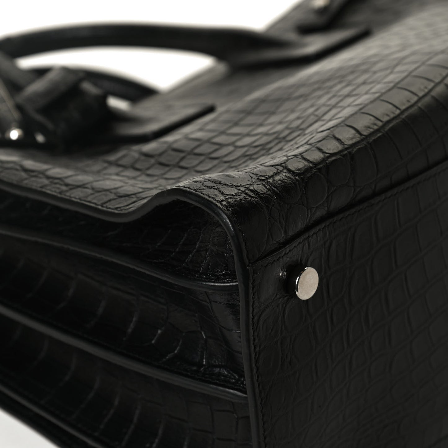 Calfskin Crocodile Embossed Small Supple Sac de Jour Black