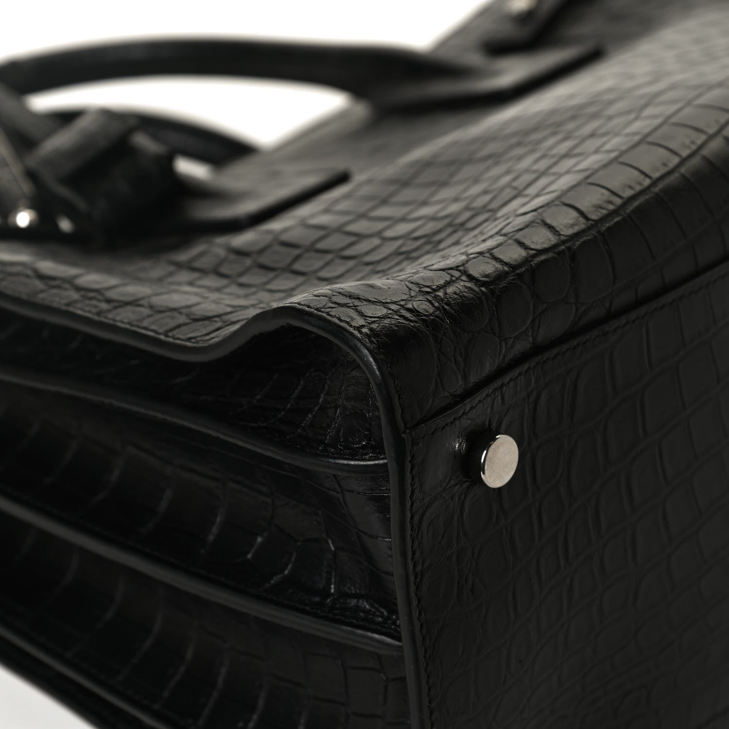 Saint Laurent Calfskin Crocodile Embossed Small Supple Sac de Jour Black 10 of 11