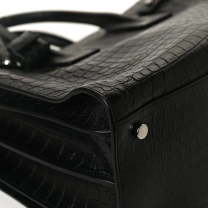 Saint Laurent Calfskin Crocodile Embossed Small Supple Sac de Jour Black 10 of 11
