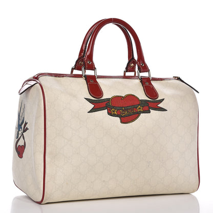 Gucci Coated Canvas Monogram Medium Tattoo Birds Joy Boston Off White Red 3 of 17