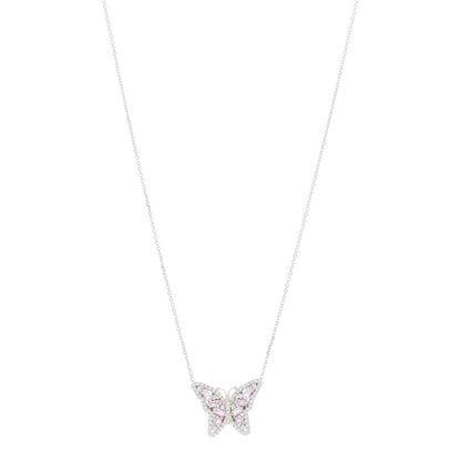 Suzanne Kalan 18K White Gold Diamond Pink Sapphire Butterfly Pendant Necklace 1 of 5