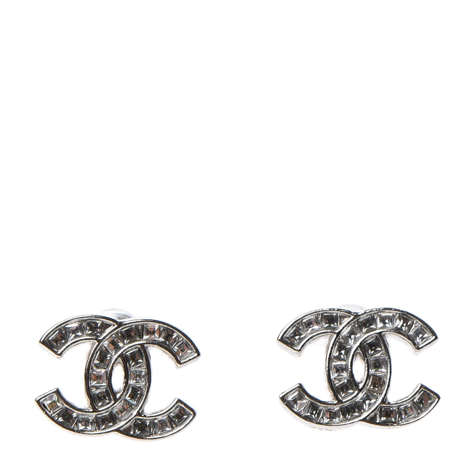 Chanel Baguette Crystal CC Earrings Silver 1 of 4