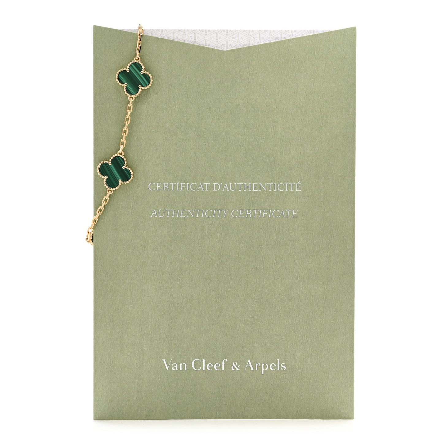 18K Yellow Gold Malachite 5 Motifs Vintage Alhambra Bracelet