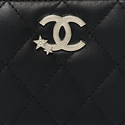 Chanel Lambskin Crystal Star Quilted Studded CC Zip Around Card Holder Wallet Black 8 of 9