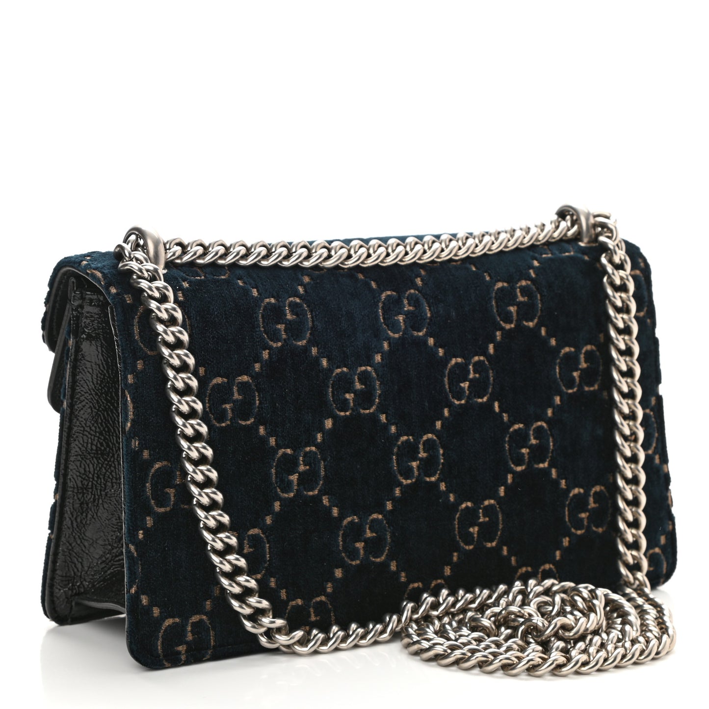 Velvet Skipper Crystal GG Monogram Small Dionysus Shoulder Bag Blue Beige Black