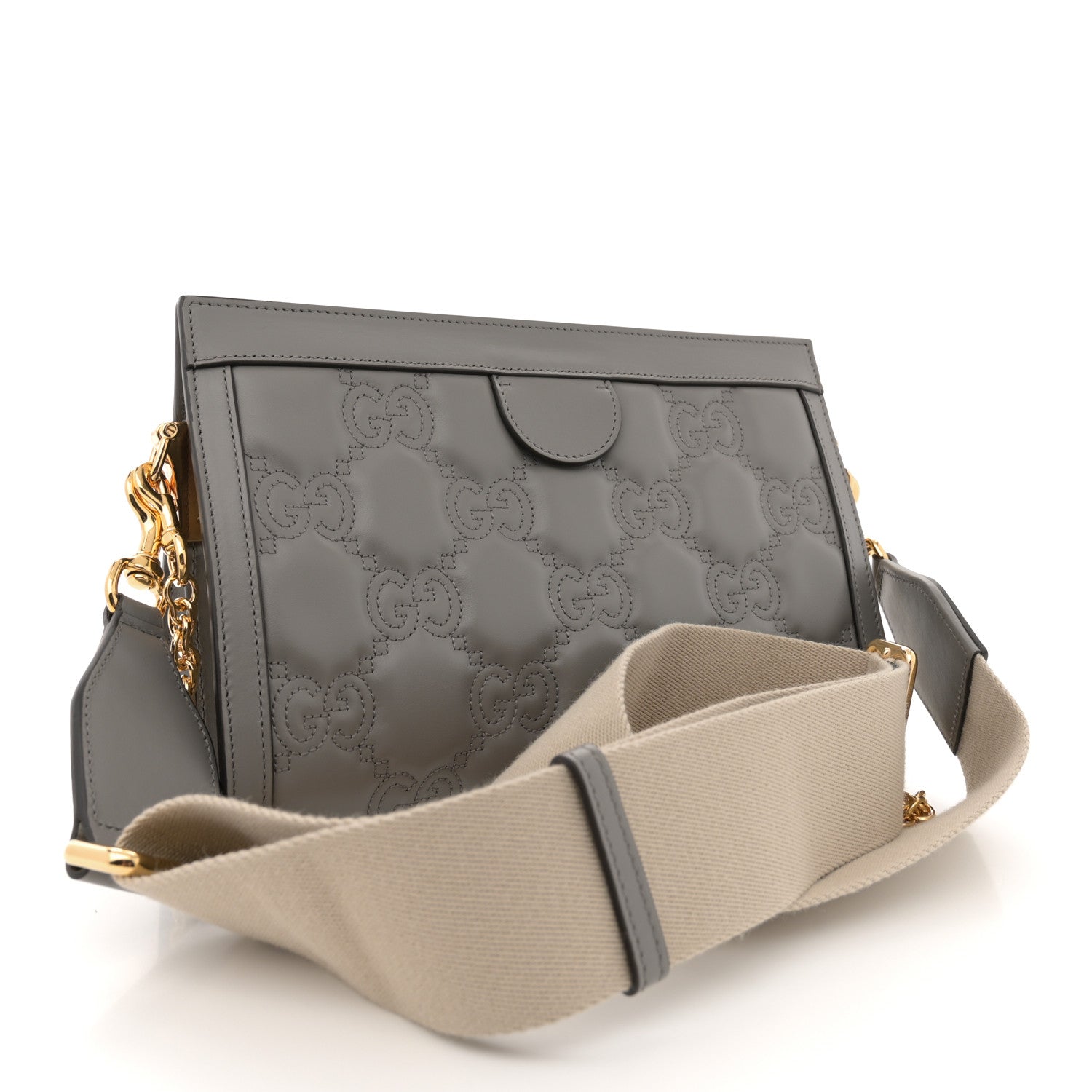 Gucci Calfskin GG Matelasse Small Slim Chain Shoulder Bag Dusty Grey Natural 3 of 11