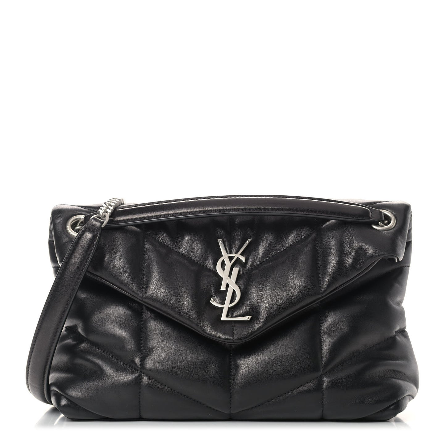 Lambskin Quilted Small Loulou Puffer Monogram Chain Satchel Black