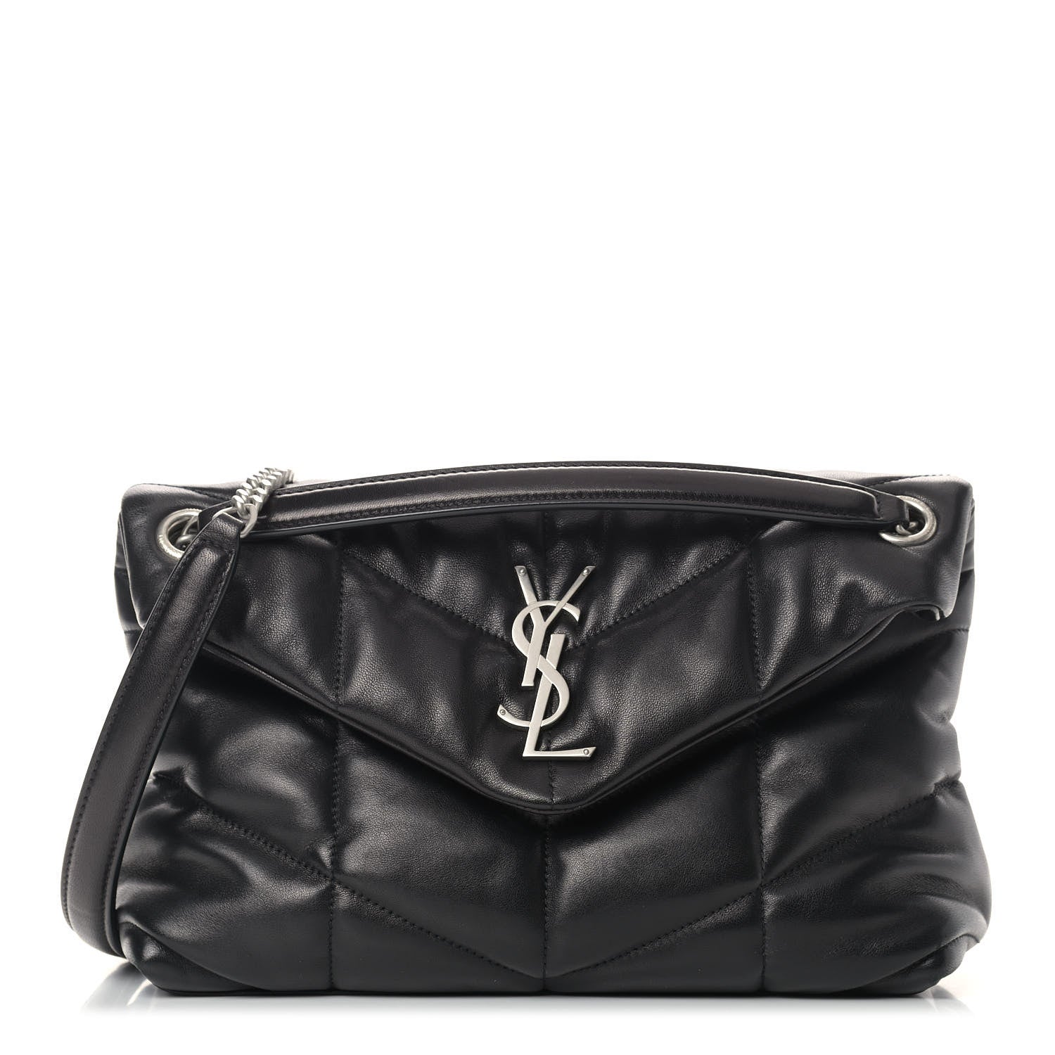 Saint Laurent Lambskin Quilted Small Loulou Puffer Monogram Chain Satchel Black 1 of 10