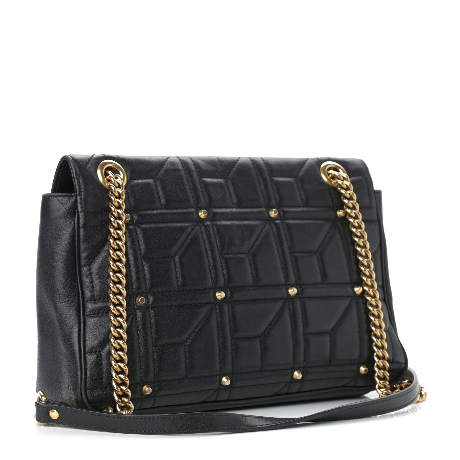 Gucci Calfskin Matelasse Studded Medium GG Marmont Shoulder Bag Black 3 of 11