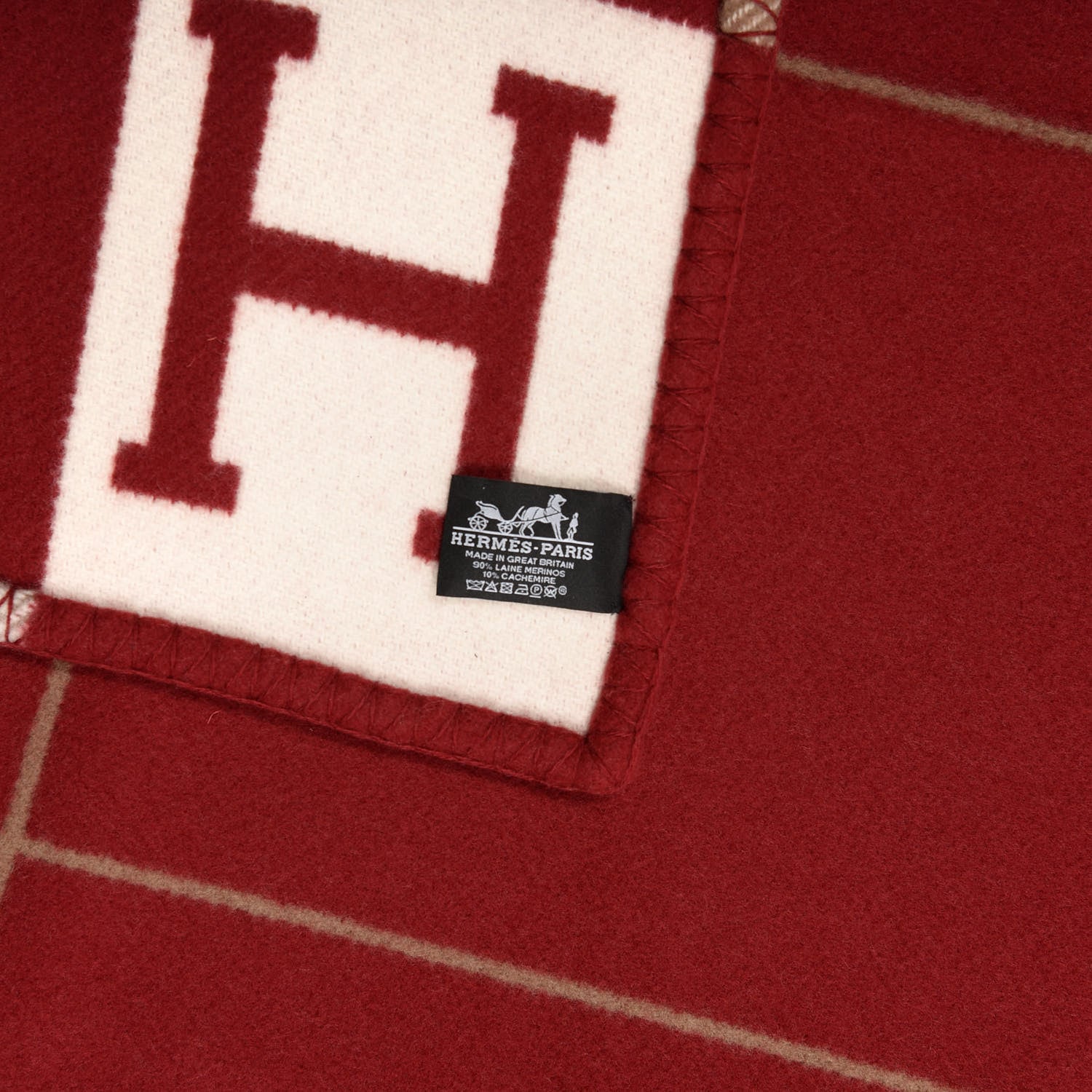 Hermes Wool Cashmere Avalon III Blanket Ecru Rouge H 3 of 3