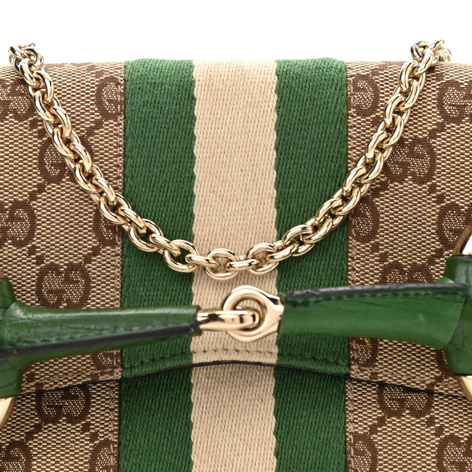 Gucci Monogram Web Small Horsebit Chain Clutch Green 8 of 11