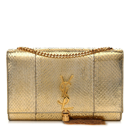 Saint Laurent Metallic Snakeskin Medium Classic Monogram Kate Tassel Satchel Oro 1 of 10