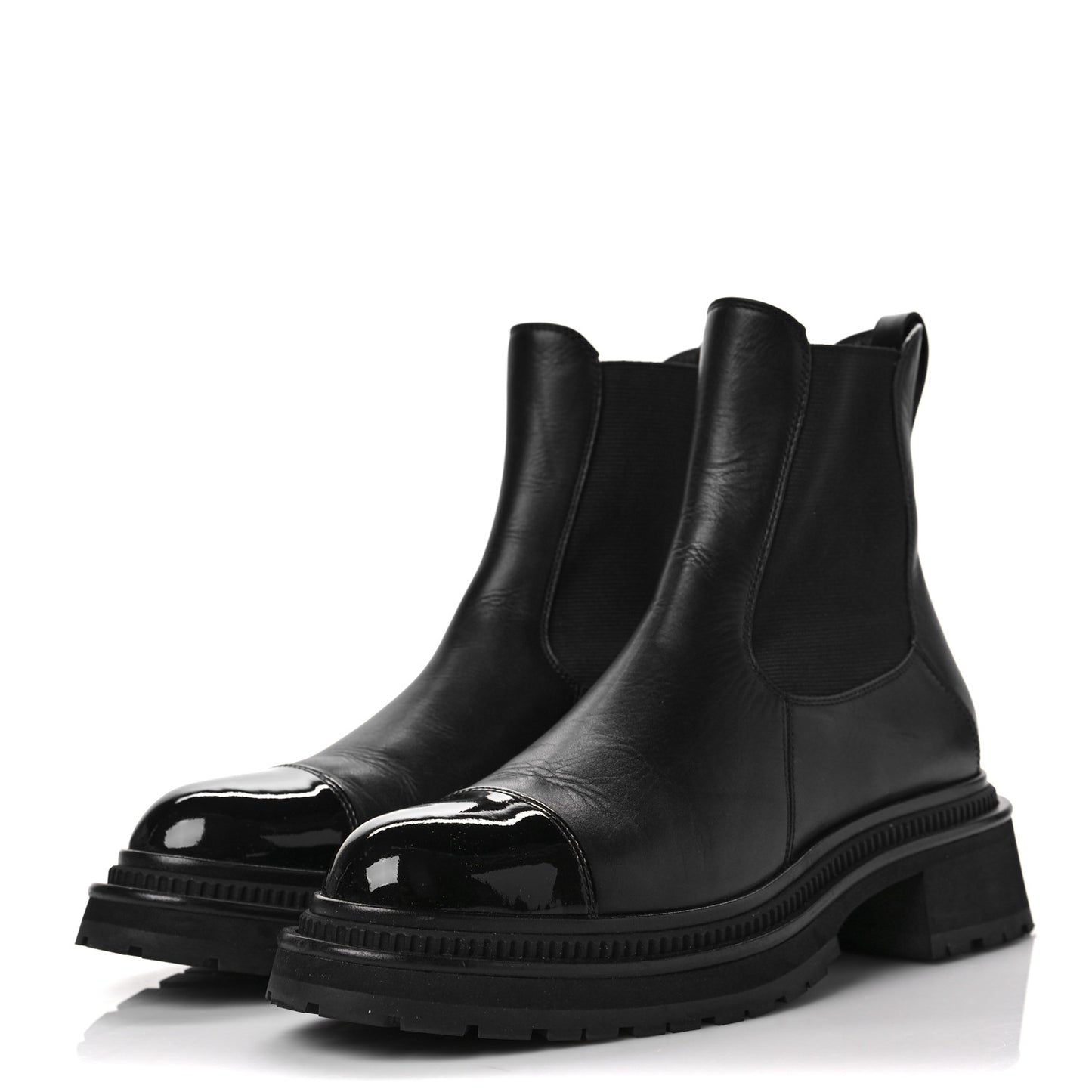 Calfskin Patent Cap Toe Ankle Boots 41 Black