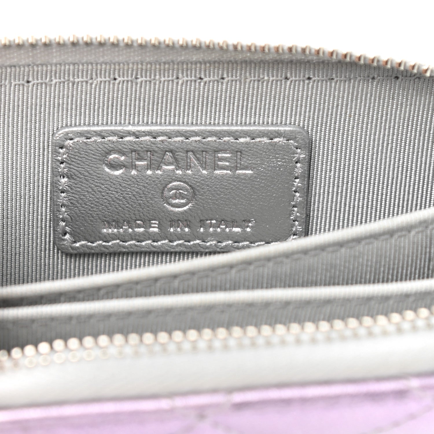 Chanel Gradient Metallic Calfskin Quilted Zip Around Coin Purse Wallet Silver Blue Yellow Purple 6 of 7