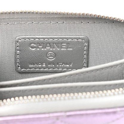 Chanel Gradient Metallic Calfskin Quilted Zip Around Coin Purse Wallet Silver Blue Yellow Purple 6 of 7