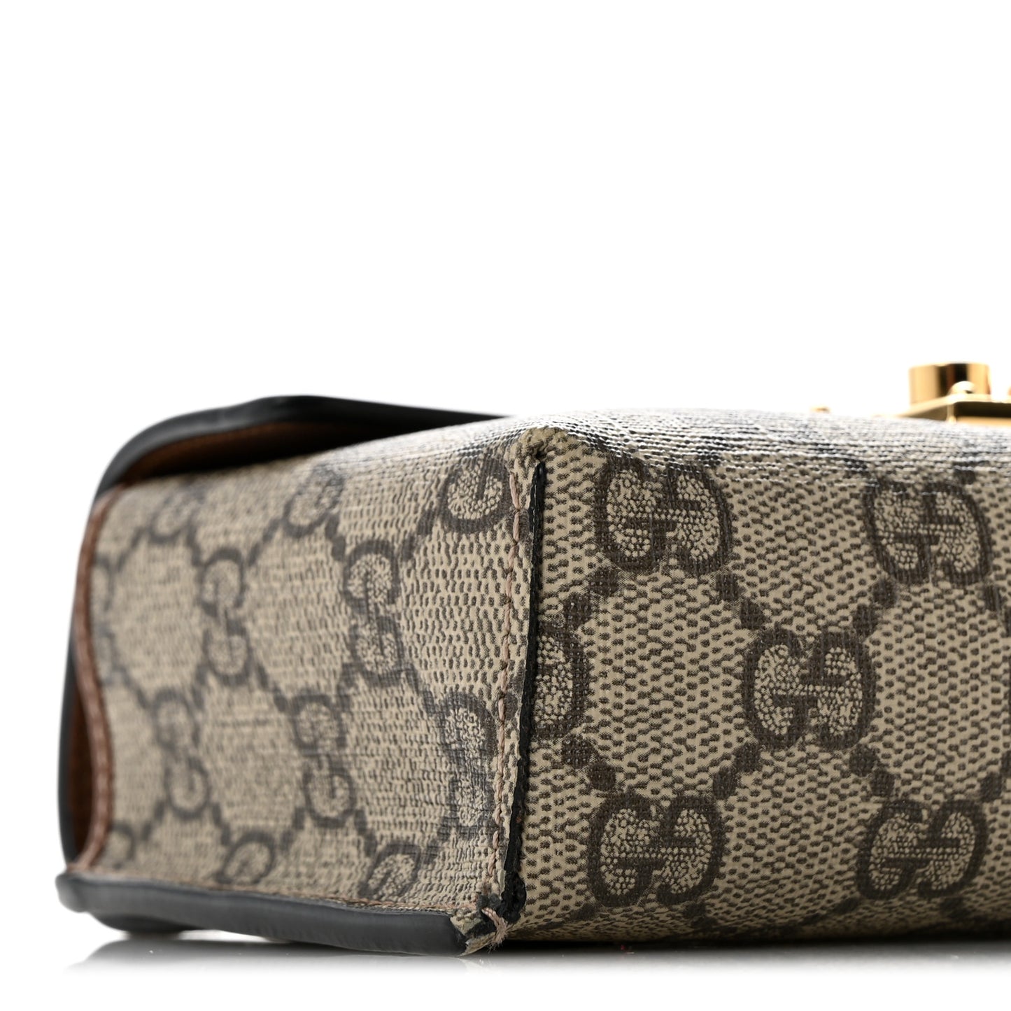GG Supreme Monogram Calfskin Mini Padlock Top Handle Shoulder Bag Beige Black Cuir