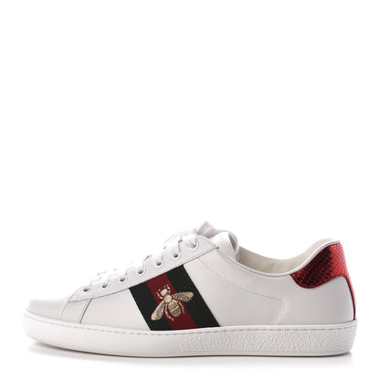Gucci Miro Soft Calfskin Laminated Ayers Web Bee Embroidered Mens Ace Sneakers 8.5 White Red Flame Green 1 of 8