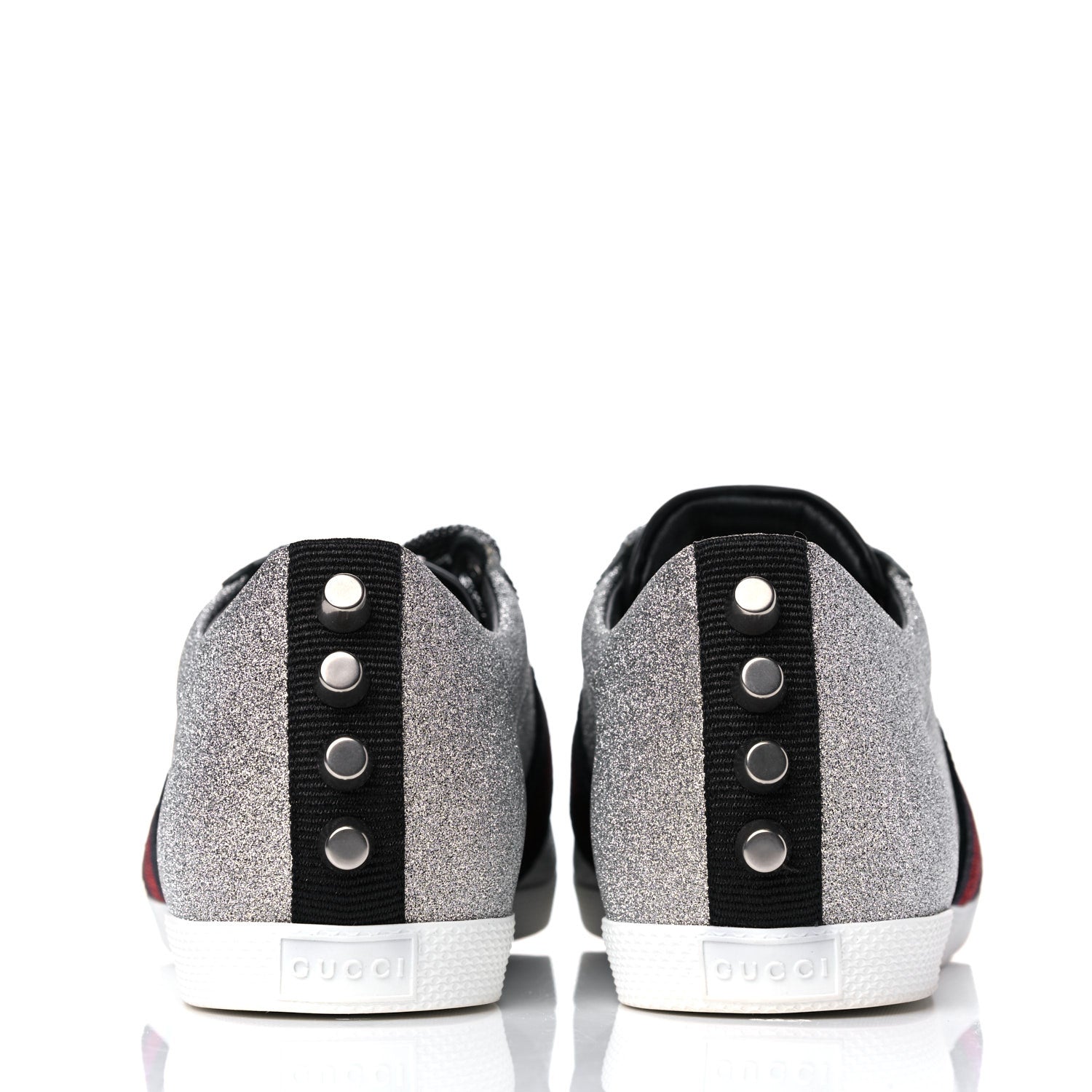 Gucci Glitter Fabric Studded Web Womens Sneakers 36.5 Silver 8 of 10