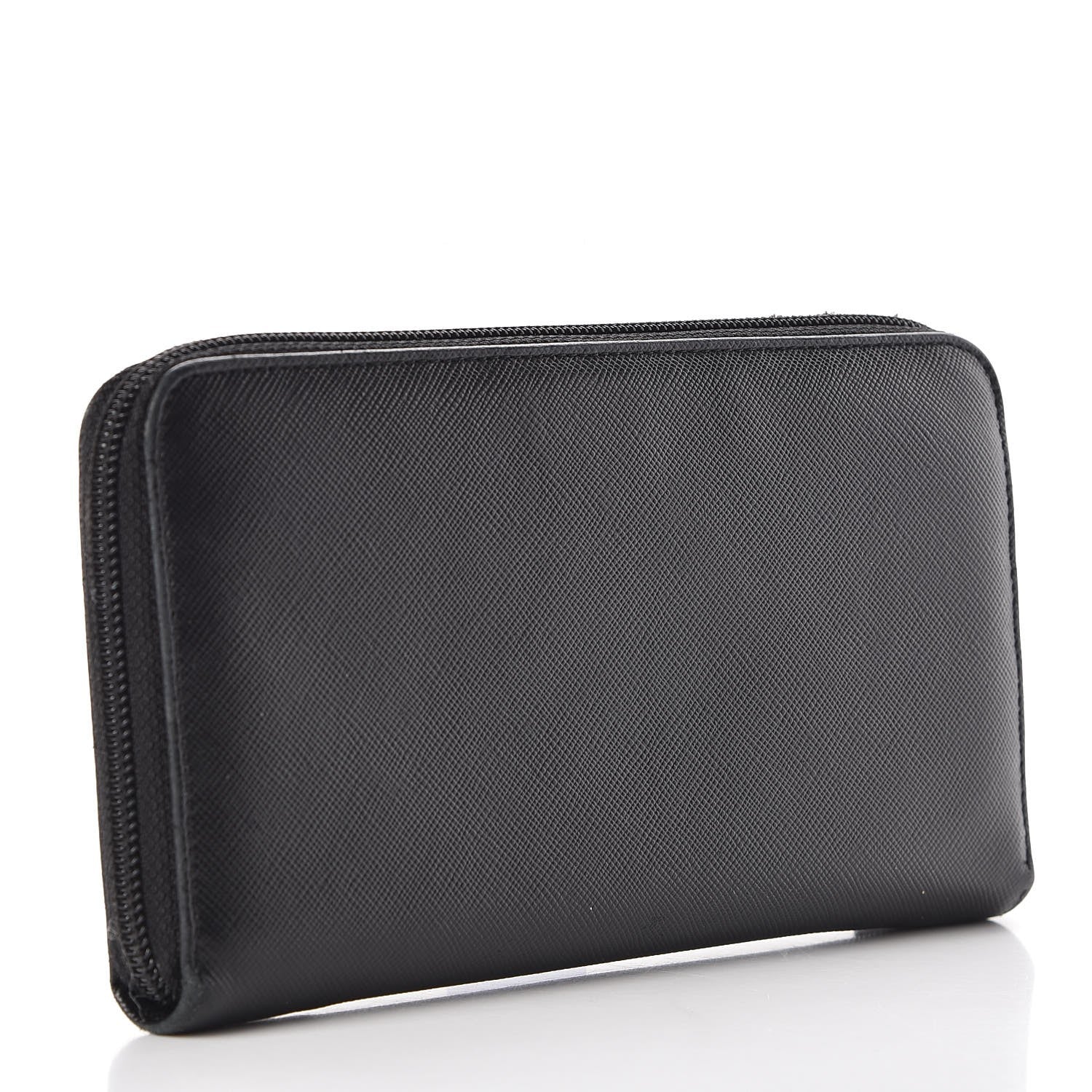 Prada Saffiano Triangle Zip Around Wallet Black 3 of 9