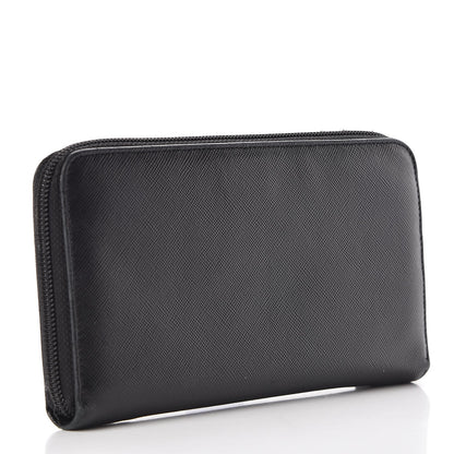Prada Saffiano Triangle Zip Around Wallet Black 3 of 9