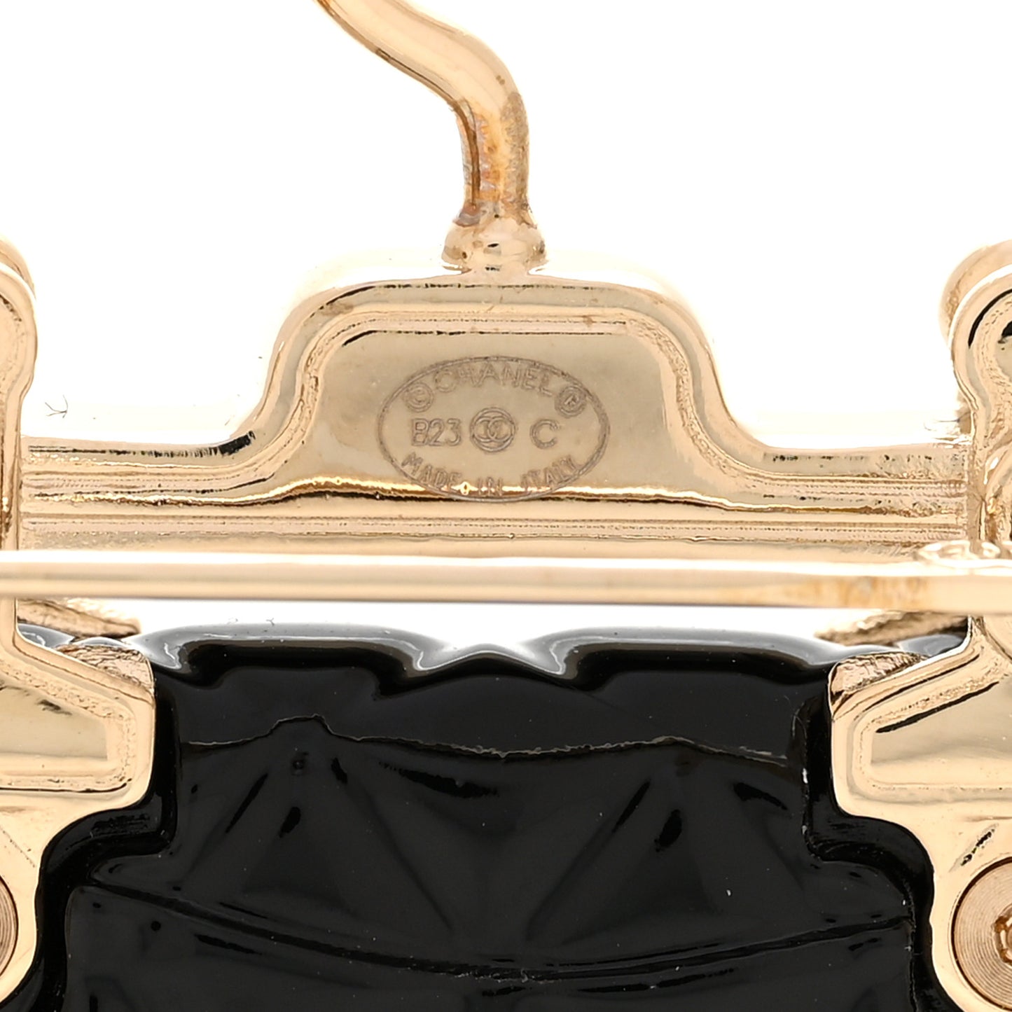 Metal Enamel Quilted Flap Hanger Brooch Gold Black