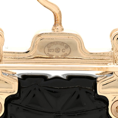 Chanel Metal Enamel Quilted Flap Hanger Brooch Gold Black 3 of 4