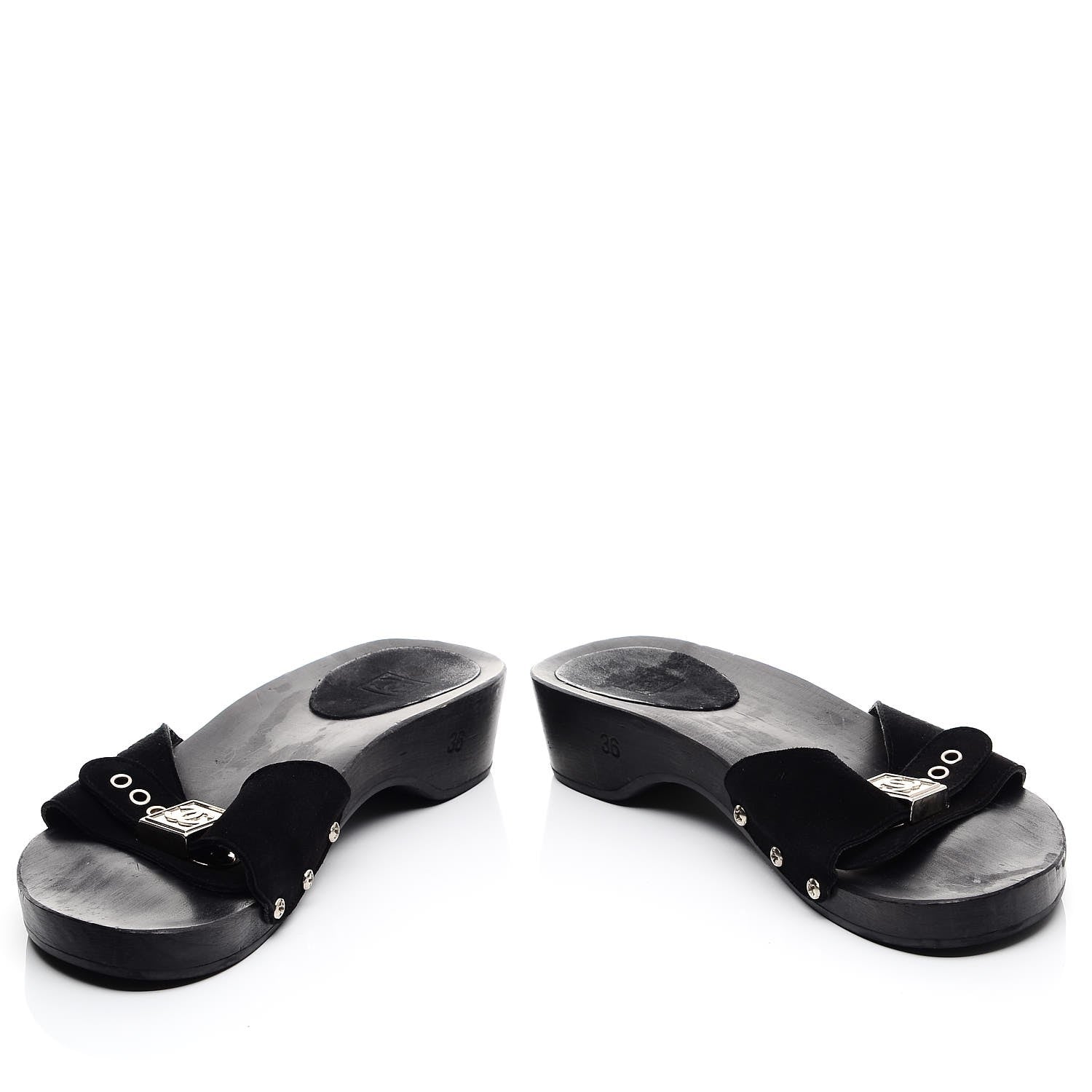 Chanel Suede CC Buckle Clogs 36 Black 6 of 13
