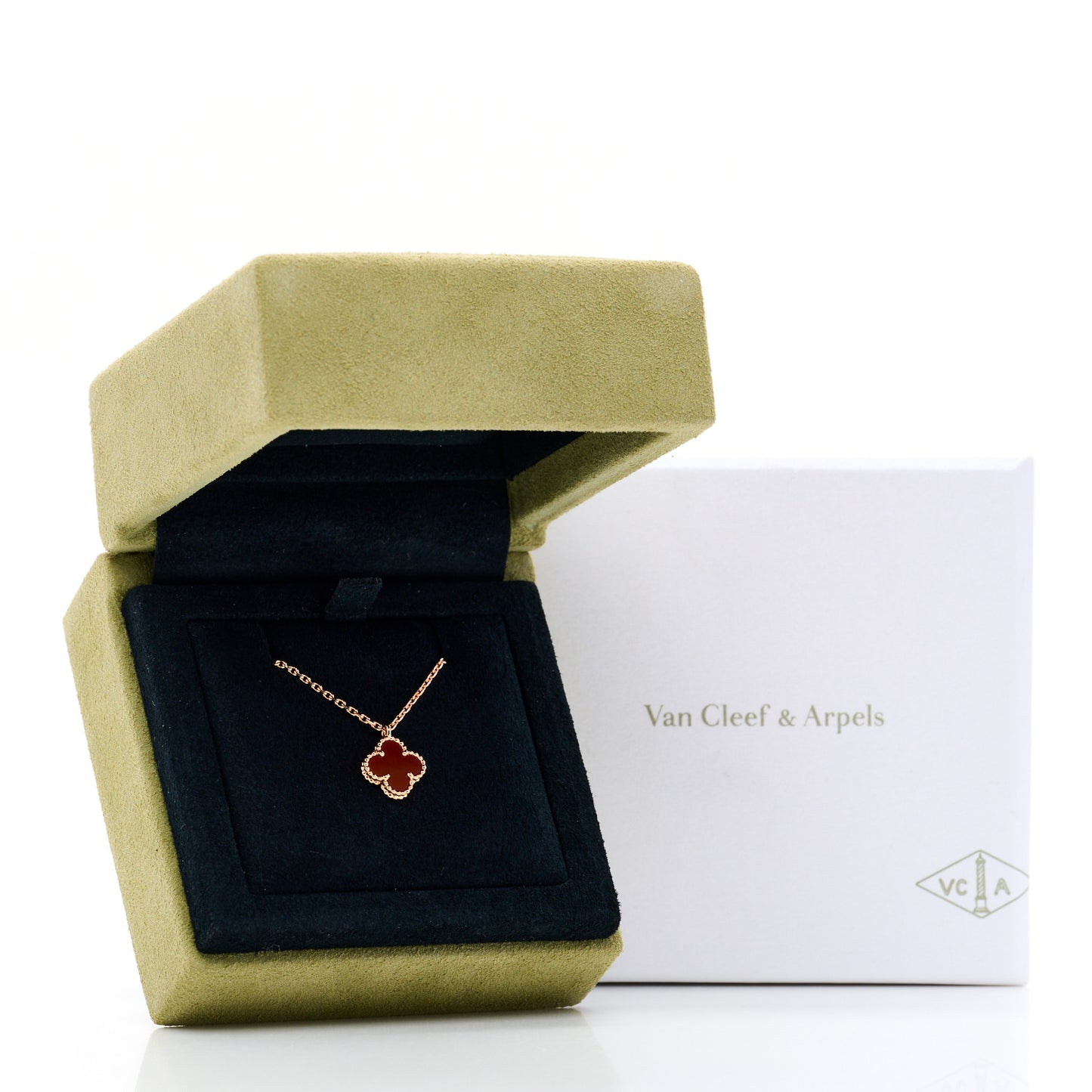 18K Rose Gold Carnelian Sweet Alhambra Pendant Necklace