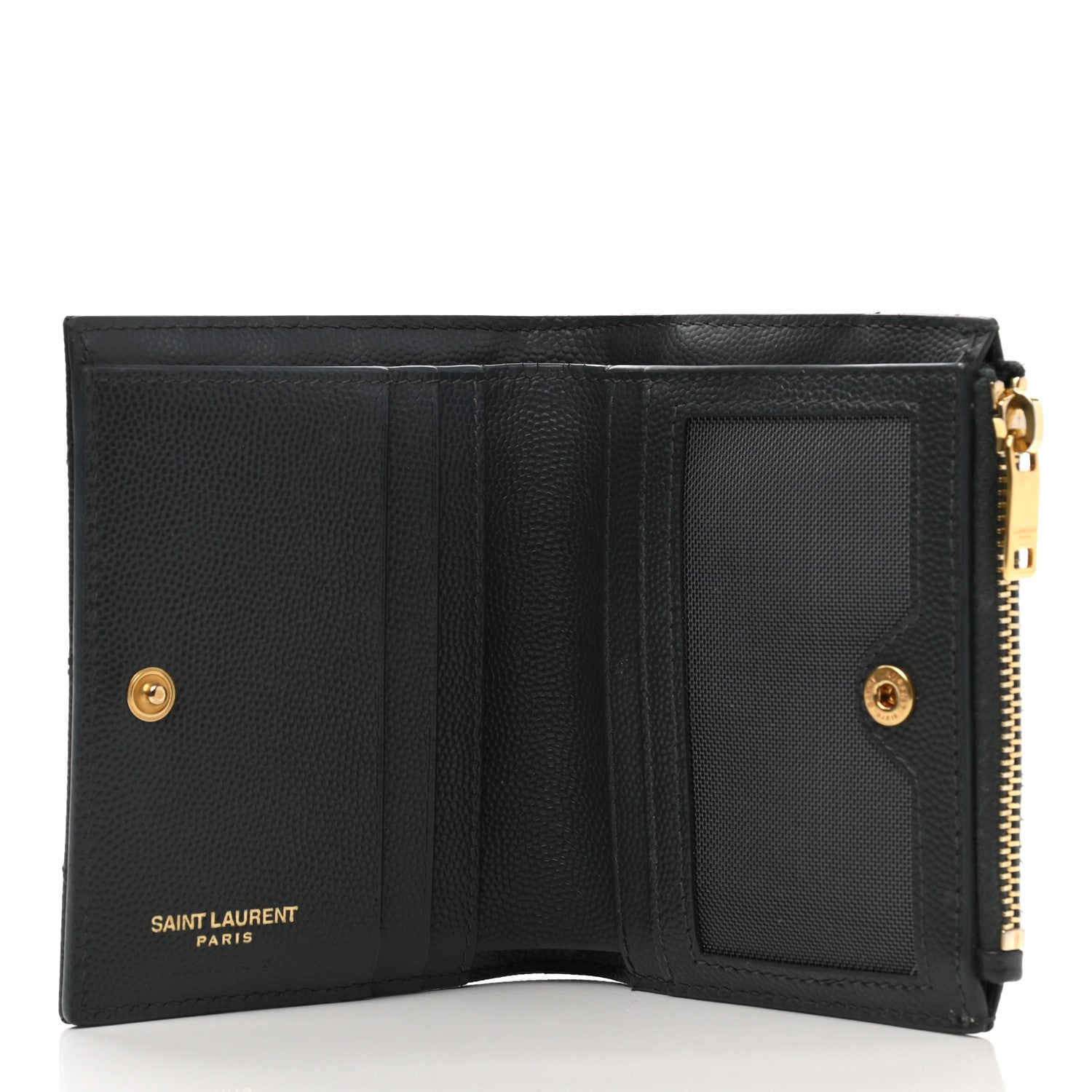 Saint Laurent Grain De Poudre Matelasse Chevron Monogram Zipped Card Case Dark Smog 5 of 8